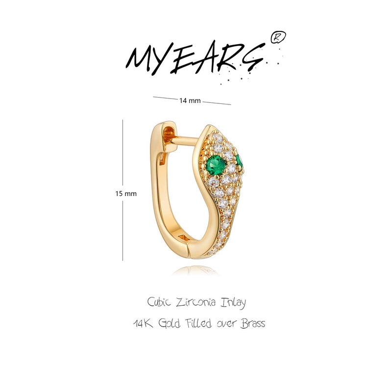 MYEARS Women Snake Earrings Gold Huggie U Hoop Ear Stud Cuff Green Cubic Zirconia 14K Small Simple Hypoallergenic Everyday Jewelry - Image 5